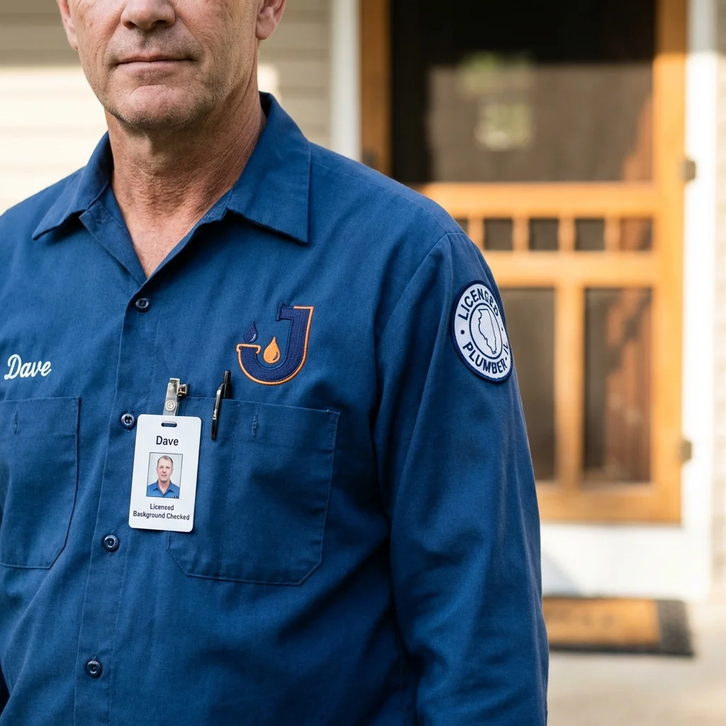 Licensed plumber showing ID badge in Wadesboro, NC