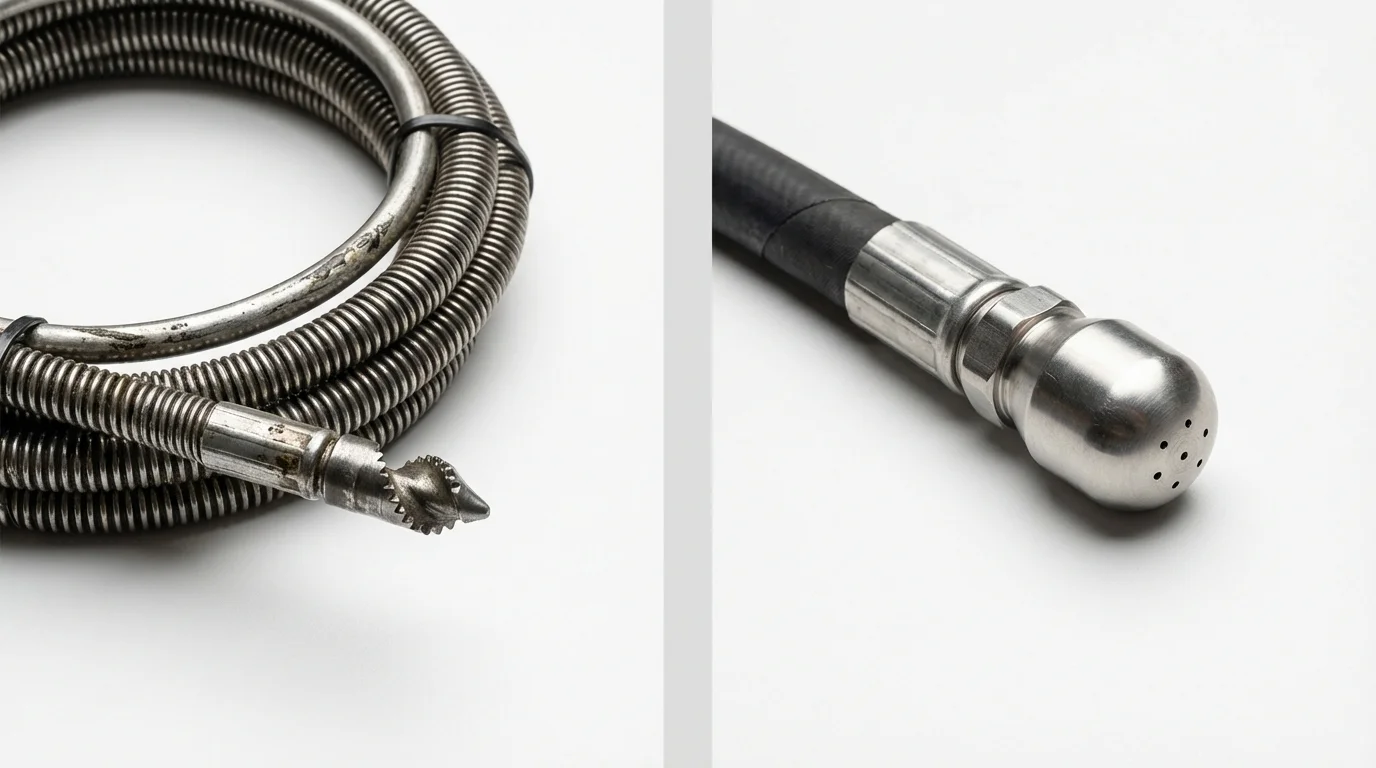 Drain snake cable and hydro jetting nozzle used for drain cleaning in Wadesboro, NC