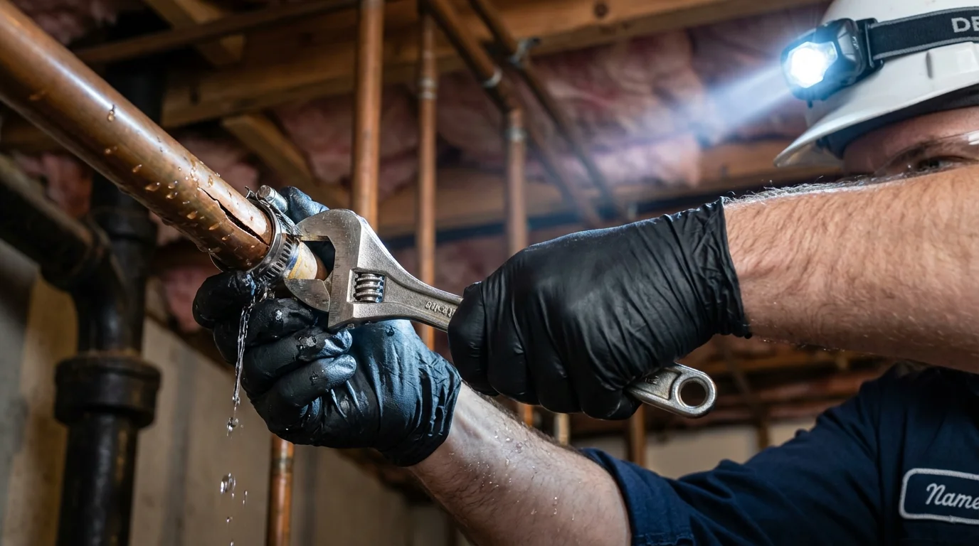 Emergency pipe clamp repair being performed by a Johns Plumbing LLC plumber in Wadesboro