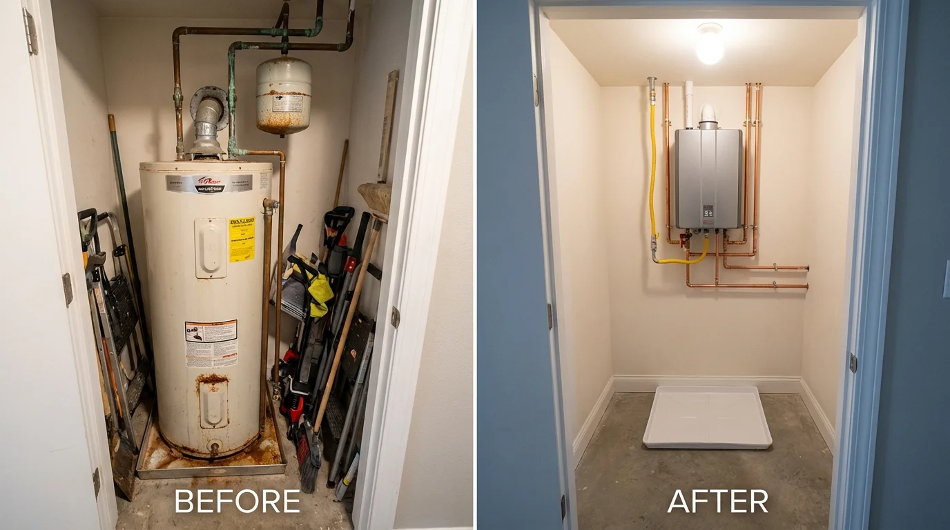 Tank water heater versus wall-mounted tankless unit comparison for Wadesboro, NC homeowners