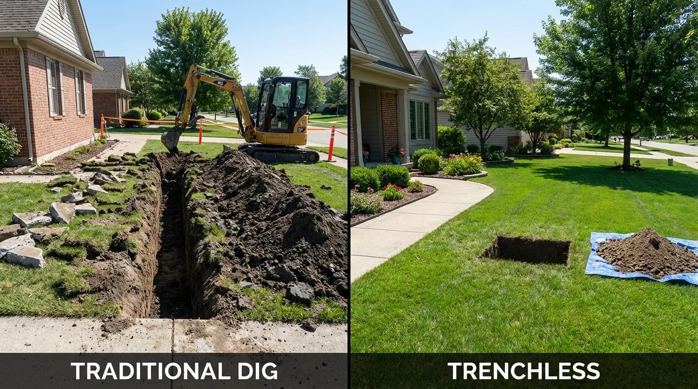 Trenchless sewer repair with minimal yard damage versus traditional excavation in Wadesboro, NC